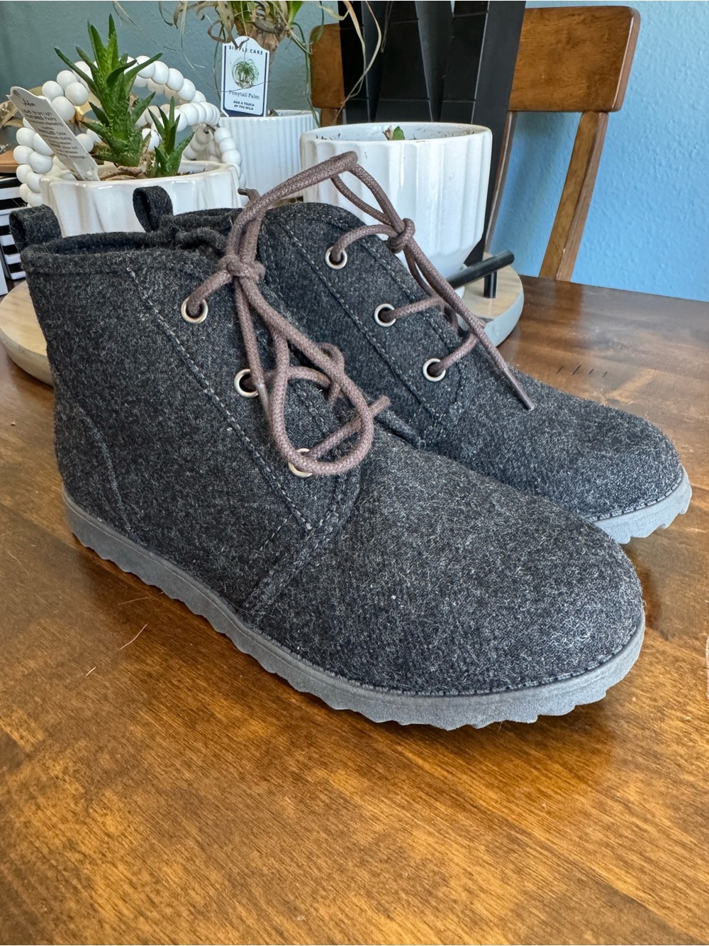 Jellypop Charcoal Gray Lace-Up Woolette Ankle Boots